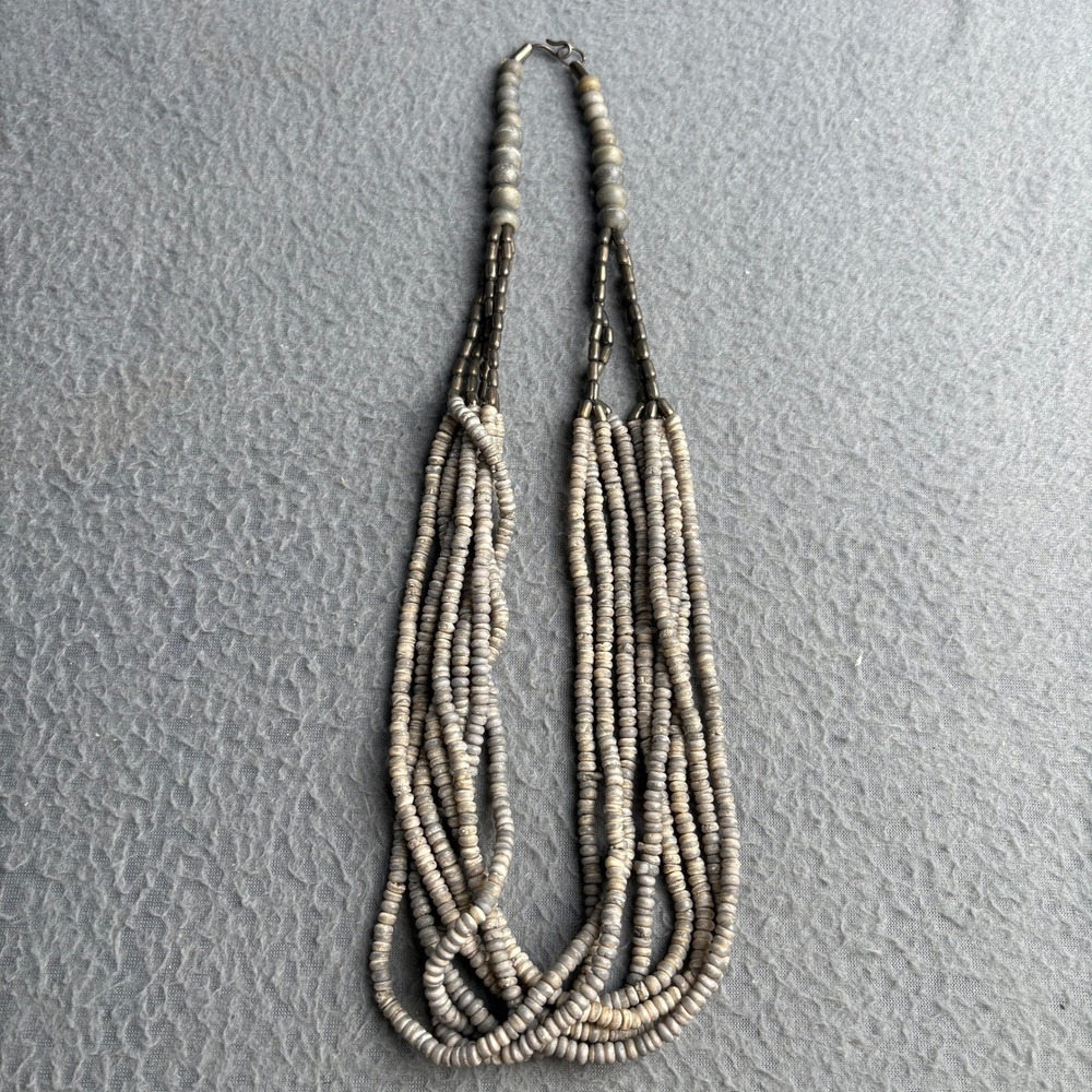 Multi Strand Beaded Necklace Grey Neutral Boho Layered Statement Hook Closure - Picture 5 of 6